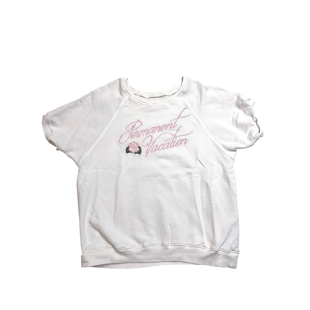 Ban.do Permanent Vacation Graphic Sweatshirt White Short Sleeve Crewneck Medium